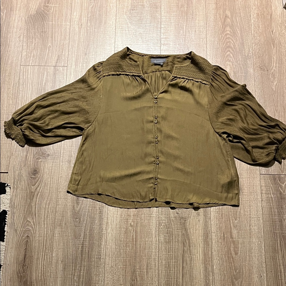 Anthropologie Olive Green Button-Front Blouse